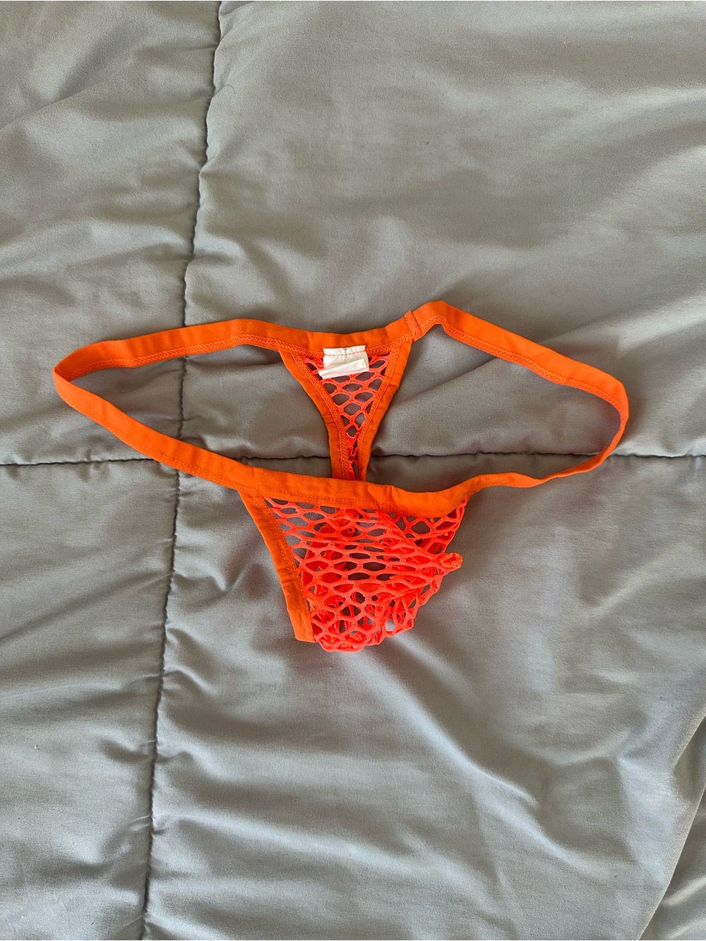 Neon Orange Fishnet Thong Bikini Bottom